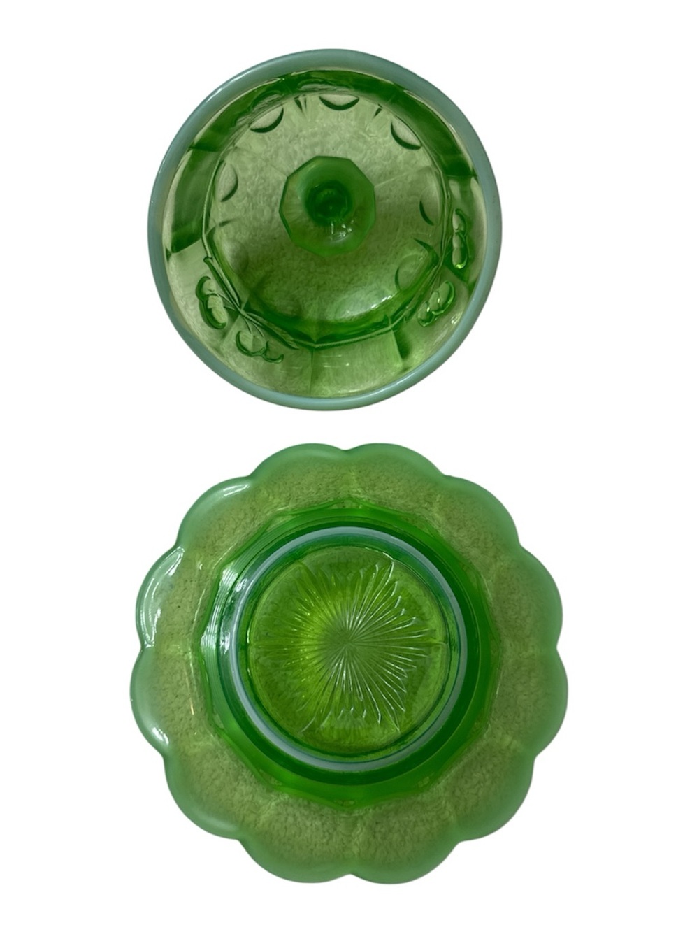 Mosser Glass Cherry Print Vintage Green Glass Covered Butter Dish - Picture 4 of 11